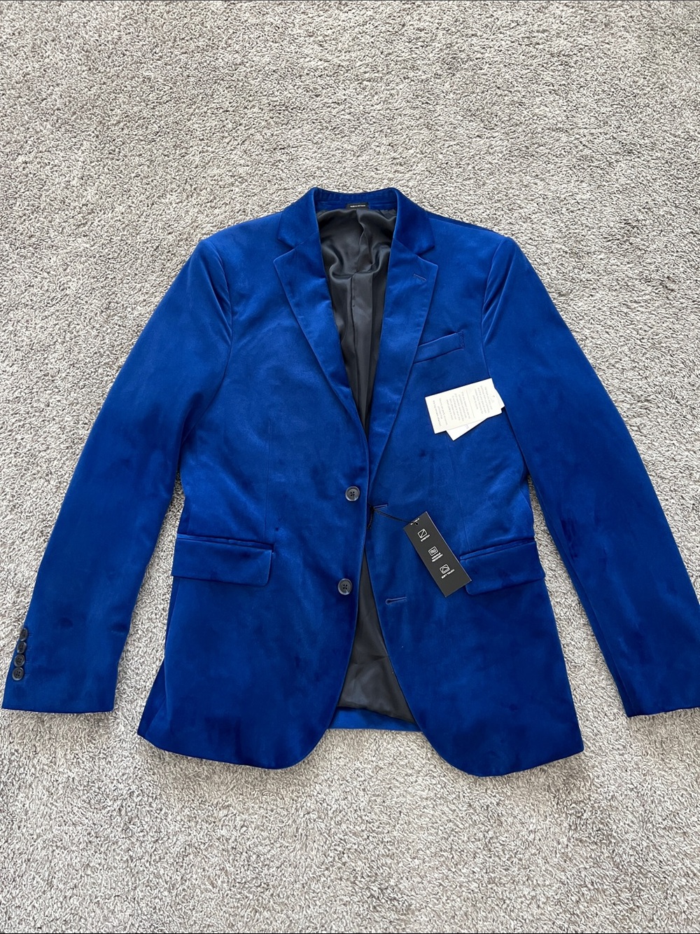 JF J. Ferrar Royal Blue Velvet Sport Coat Dinner Jacket Blazer Slim Fit Size 38R